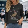 Merry Pitmas Ugly Christmas Sweater Pit Bull Lovers Long Sleeve T-Shirt Gifts for Her