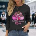 In October We Wear Pink Football Pumpkin Breast Cancer Long Sleeve T-Shirt Gifts for Her