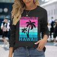 Palm Tree Vintage Family Vacation Hawaii Honolulu Beach Long Sleeve T-Shirt Gifts for Her
