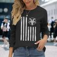 Patriotic Satan American Flag Occult Pentagram Baphomet 666 3 Long Sleeve T-Shirt Gifts for Her