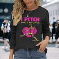 Softball Parent Fan I Pitch She Catches Long Sleeve T-Shirt Gifts for Her