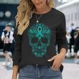 Sugar Skull Teal Ribbon Ovarian Cancer Awareness Mexican Long Sleeve Gifts for Her