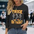 Trick Or Trim Halloween Hairstylist Skeletons And Pumpkins Long Sleeve T-Shirt Gifts for Her