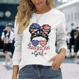 All American Girls 4Th Of July Messy Bun Girl Long Sleeve T-Shirt Gifts for Her