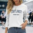 Cortlandt New York Ny Vintage Varsity Sports Navy Long Sleeve T-Shirt Gifts for Her