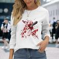 Horror Halloween Costume Knife Stab With Blood Splashes Halloween Costume Long Sleeve T-Shirt Gifts for Her