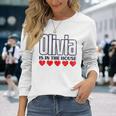 Olivia Is In The House Retro Hearts First Name Love Olivia Long Sleeve T-Shirt Gifts for Her