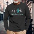 Addiction Recovery Awareness Heartbeat Teal Ribbon Support Long Sleeve Gifts for Old Men