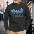 Alaska Sled Dogs Mushing Team Snow Sledding Mountain Scene Long Sleeve T-Shirt Gifts for Old Men