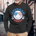 America Vibes Fourth 4Th Of July Happy Face Smile Patriotic Long Sleeve T-Shirt Gifts for Old Men