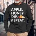 Apple Honey Dip Repeat Rosh Hashanah Jewish New Year Long Sleeve T-Shirt Gifts for Old Men