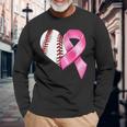 Baseball Heart Pink Ribbon Warrior Breast Cancer Awareness Long Sleeve T-Shirt Gifts for Old Men