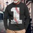 Baseball Jersey Number 1 Vintage 1St Birthday Long Sleeve T-Shirt Gifts for Old Men