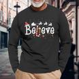 Believe Christmas Santa Claus Reindeer Candy Cane Xmas Long Sleeve T-Shirt Gifts for Old Men