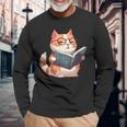 Bookish Cat With Glasses Cute & Intellectual Long Sleeve T-Shirt T-Shirt Gifts for Old Men