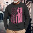 Breast Cancer Awareness Flag Usa Breast Cancer Warrior Long Sleeve T-Shirt Gifts for Old Men