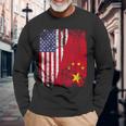 Chinese Roots Half American Flag Usa China Flag Long Sleeve T-Shirt Gifts for Old Men