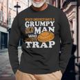 Clay Target Shooting Never Underestimate Grumpy Old Man Trap Long Sleeve T-Shirt Gifts for Old Men