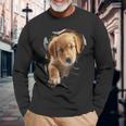Cute Golden Retriever Puppy Dog Breaking Through Long Sleeve T-Shirt Gifts for Old Men