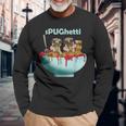 Cute Pugs Dogs In Spaghetti Noodles Eating Pasta Pets Long Sleeve T-Shirt Gifts for Old Men