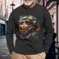 Cymric Cat Armadillo Helmet Sunglasses Long Sleeve T-Shirt Gifts for Old Men