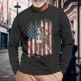 Distressed Greyhound American Flag Patriotic Dog Long Sleeve T-Shirt Gifts for Old Men