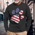 Dog Paw Print American Flag Usa Cute 4Th Of July Fourth Dogs Long Sleeve T-Shirt Gifts for Old Men