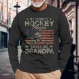 My Favorite Hockey Player Calls Me Grandpa Fathers Day Long Sleeve T-Shirt T-Shirt Gifts for Old Men