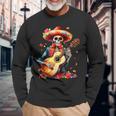Floral Guitar Dia De Los Muertos Cute Mariachi Day Of Dead Long Sleeve T-Shirt Gifts for Old Men