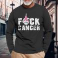 Fuck Cancer Skeleton Middle Breast Cancer Warrior Octocber Long Sleeve T-Shirt Gifts for Old Men
