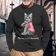 Cat Pink Ribbon In October We Wear Pink Breast Cancer Long Sleeve Gifts for Old Men