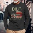 Gun American Flag Dilf Damn I Love Firearms Long Sleeve T-Shirt T-Shirt Gifts for Old Men
