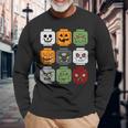 Halloween Building Brick Head Pumpkin Ghost Zombie Friends Long Sleeve T-Shirt Gifts for Old Men