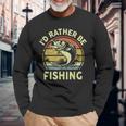 Id Rather Be Fishing- Fly Bass Fish Fisherman Dad Long Sleeve T-Shirt Gifts for Old Men