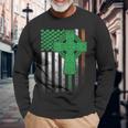 Irish American Flag Ireland Flag St Patricks Day Cross Long Sleeve T-Shirt Gifts for Old Men