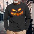 Jack O Lantern Scary Carved Pumpkin Face Halloween Costume Long Sleeve T-Shirt Gifts for Old Men