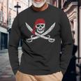 Jolly Roger Pirate Skull And Cutlasses Flag Distressed Long Sleeve T-Shirt Gifts for Old Men