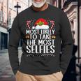 Most Likely To Take The Most Selfies Family Christmas Pajama Long Sleeve T-Shirt Gifts for Old Men