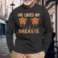 He Likes My Turkey Breasts Couple Matching Thanksgiving Long Sleeve T-Shirt Gifts for Old Men