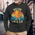 Meow I'm A Cat Thanksgiving Turkey Fake Cat Vintage Long Sleeve T-Shirt Gifts for Old Men
