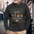 Meowy Christmas Cat Lover Tacky Ugly Christmas Party Long Sleeve T-Shirt Gifts for Old Men