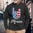 Merica Rock N Roll Hand Red White Blue 4Th Of July Long Sleeve T-Shirt T-Shirt Gifts for Old Men