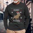 Merry Pitmas Ugly Christmas Sweater Pit Bull Lovers Long Sleeve T-Shirt Gifts for Old Men