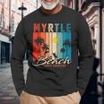 Myrtle Beach Vintage Summer Vacation Palm Trees Sunset Long Sleeve T-Shirt Gifts for Old Men