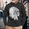 Native American Feather Headdress America Indian Chief Long Sleeve T-Shirt Gifts for Old Men