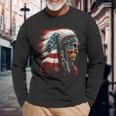 Native American Indian Chief American Usa Flag Long Sleeve T-Shirt T-Shirt Gifts for Old Men