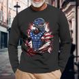 Patriotic Baseball Catcher Vintage American Flag 4Th Of July Long Sleeve T-Shirt Gifts for Old Men