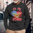 Patriotic Highland Cow Oh My Stars 4Th Of July American Flag Long Sleeve T-Shirt Gifts for Old Men
