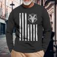 Patriotic Satan American Flag Occult Pentagram Baphomet 666 3 Long Sleeve T-Shirt Gifts for Old Men
