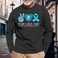 Peace Love Cure Polycystic Ovary Syndrome Pcos Teal Ribbon Long Sleeve Gifts for Old Men